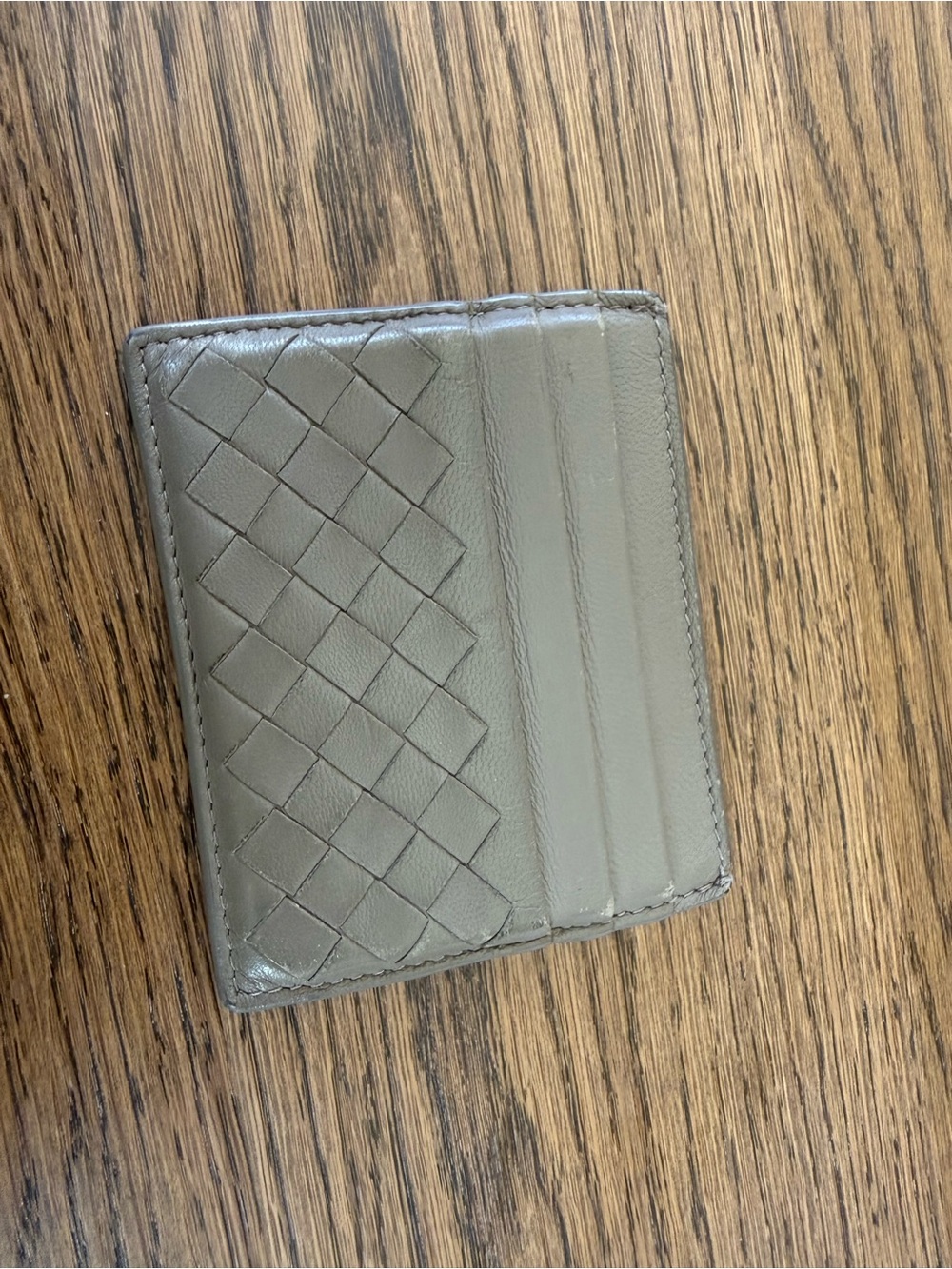 Bottega Veneta Leather Card Holder Wallet in Gray/Tan - Picture 2 of 5
